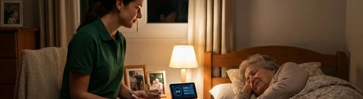 Imagen de auxiliar de Servicios Globales Kelly velando el sueño de un anciano